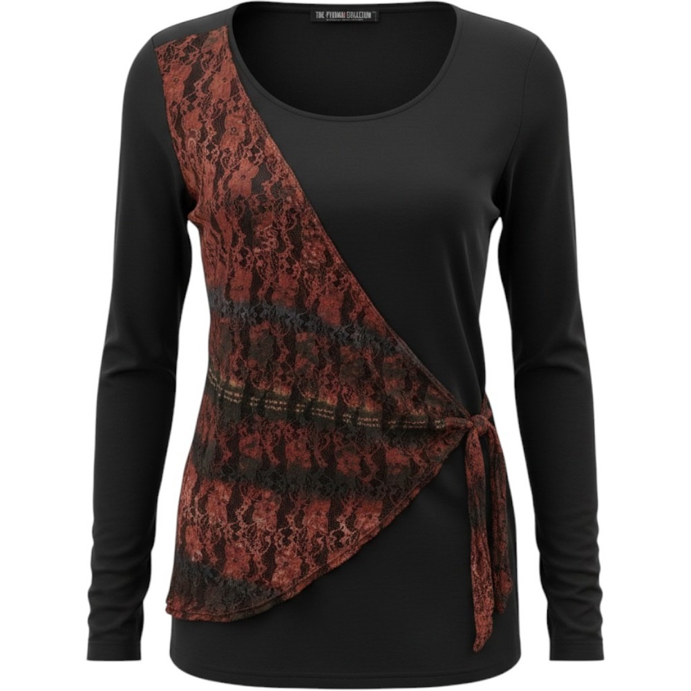 Vintage Y2K, 90s Black & red lace long sleeve top with tie detail